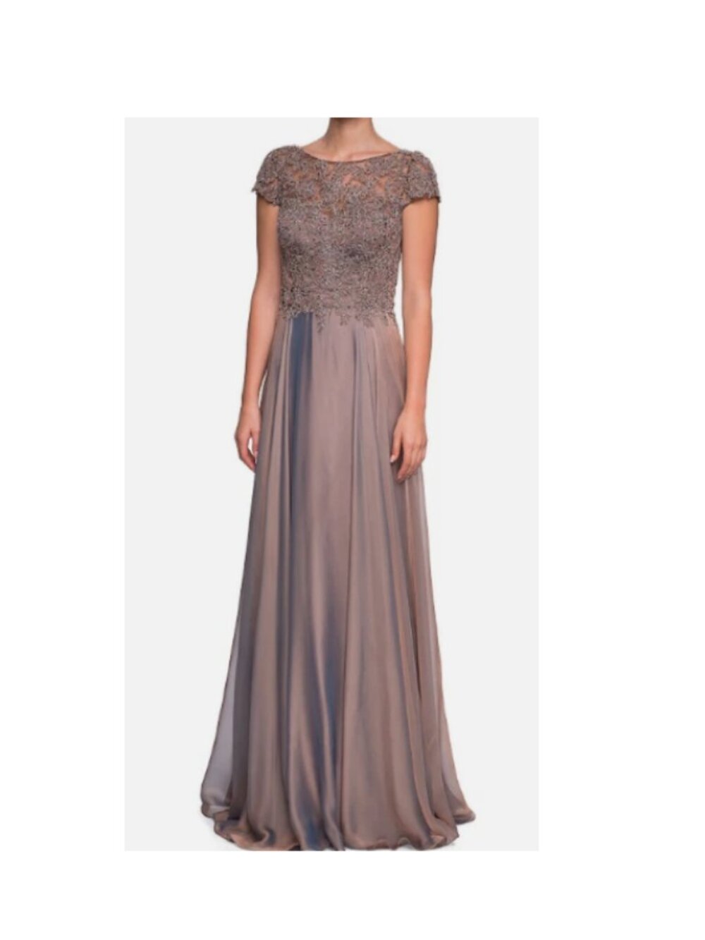 La Femme (125) Womens 21627 Lace Chiffon Gown Brown Cocoa Beaded Wedding sz 4